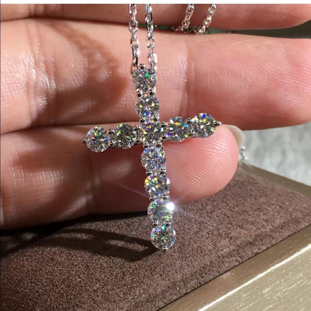 New Cross 925 Silver Women White Sapphire necklace - Picture 5 of 5
